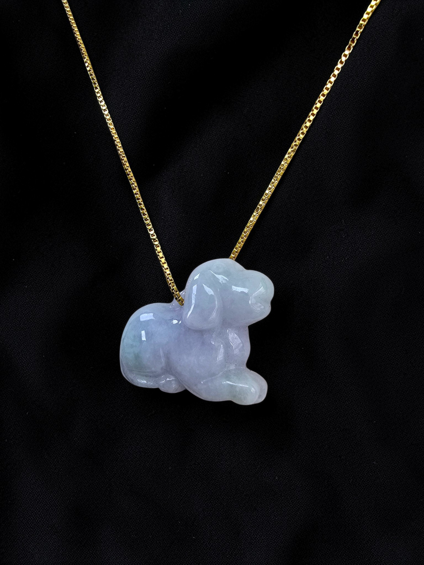 Loyal Sitting Dog White-Lavender Purple Burmese A-Jadeite Charm Pendant