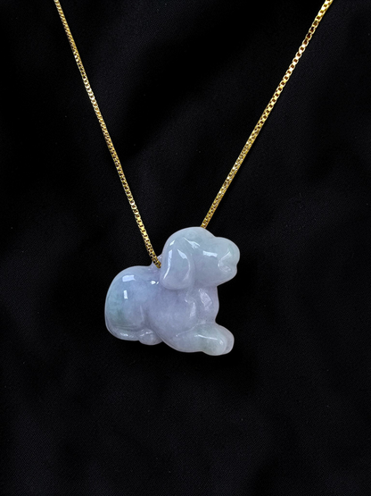 Loyal Sitting Dog White-Lavender Purple Burmese A-Jadeite Charm Pendant