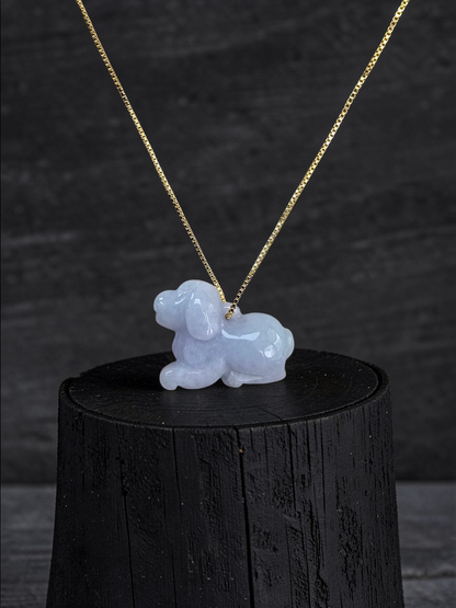 Loyal Sitting Dog White-Lavender Purple Burmese A-Jadeite Charm Pendant