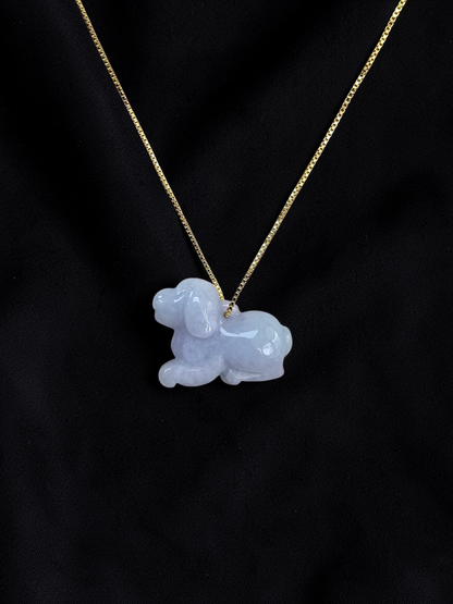 Loyal Sitting Dog White-Lavender Purple Burmese A-Jadeite Charm Pendant