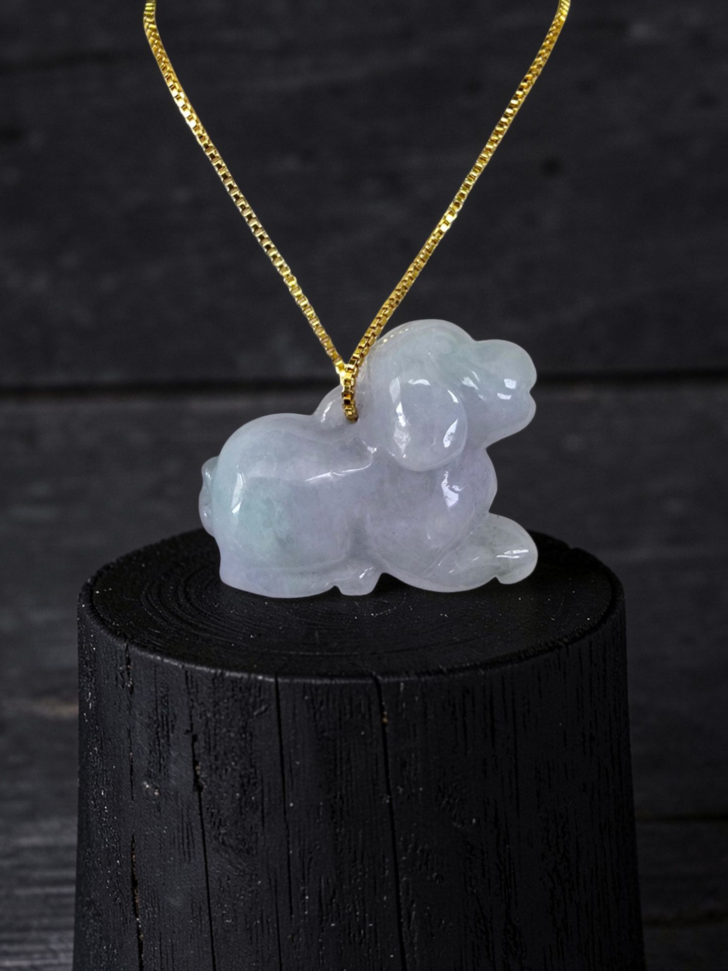 Loyal Sitting Dog White-Lavender Purple Burmese A-Jadeite Charm Pendant