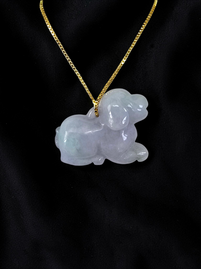 Loyal Sitting Dog White-Lavender Purple Burmese A-Jadeite Charm Pendant