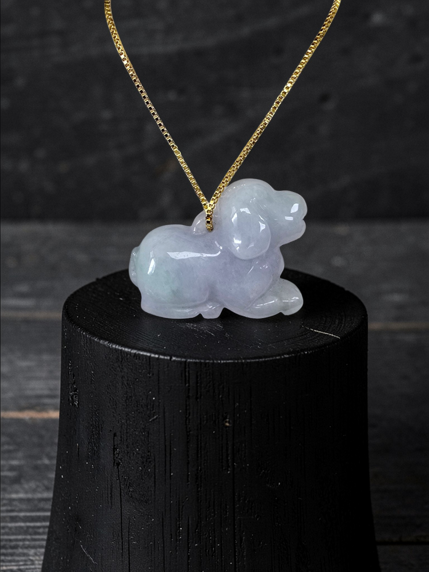 Loyal Sitting Dog White-Lavender Purple Burmese A-Jadeite Charm Pendant