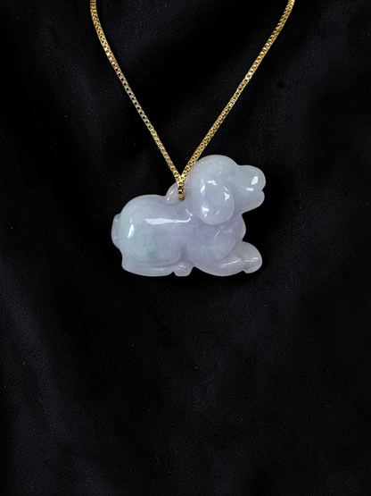 Loyal Sitting Dog White-Lavender Purple Burmese A-Jadeite Charm Pendant