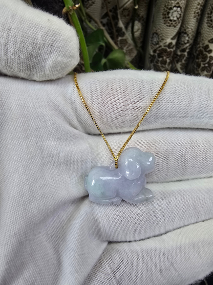Loyal Sitting Dog White-Lavender Purple Burmese A-Jadeite Charm Pendant