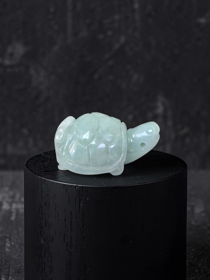 Energetic Turtle White-Green Burmese A-Jadeite Charm Pendant
