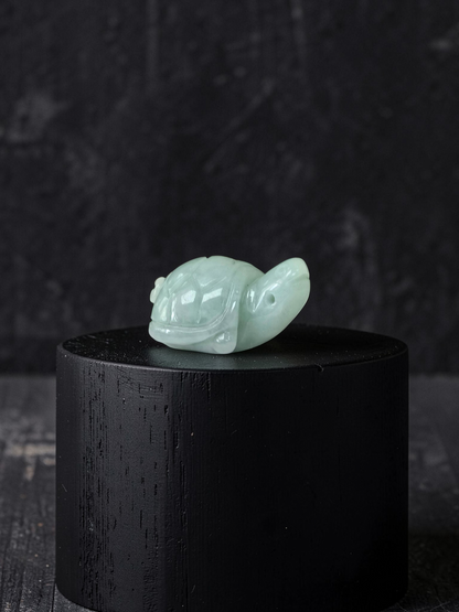 Energetic Turtle White-Green Burmese A-Jadeite Charm Pendant