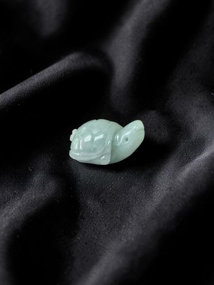 Energetic Turtle White-Green Burmese A-Jadeite Charm Pendant