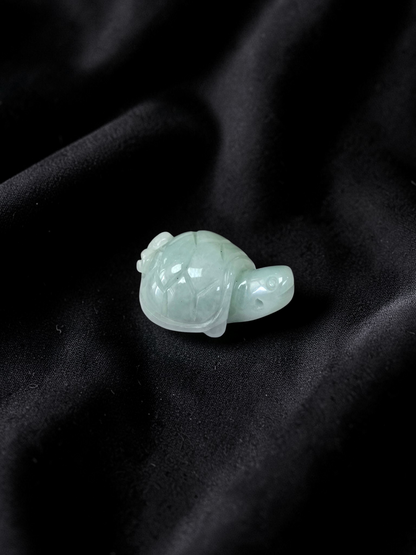 Energetic Turtle White-Green Burmese A-Jadeite Charm Pendant