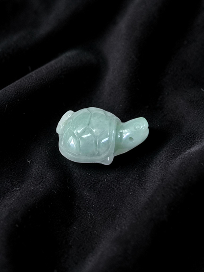 Energetic Turtle White-Green Burmese A-Jadeite Charm Pendant