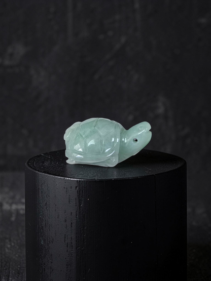 Energetic Turtle White-Green Burmese A-Jadeite Charm Pendant