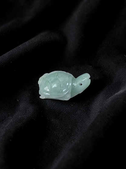 Energetic Turtle White-Green Burmese A-Jadeite Charm Pendant