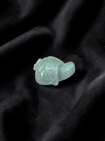 Energetic Turtle White-Green Burmese A-Jadeite Charm Pendant