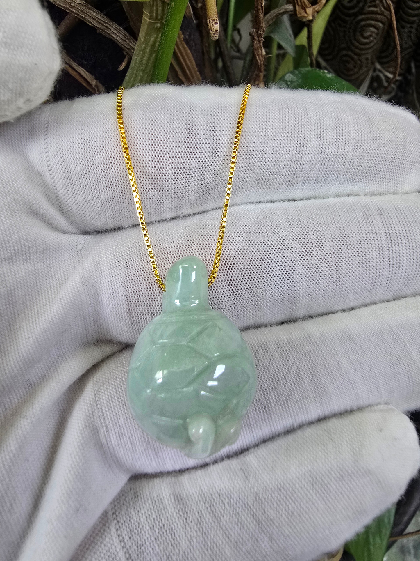 Energetic Turtle White-Green Burmese A-Jadeite Charm Pendant