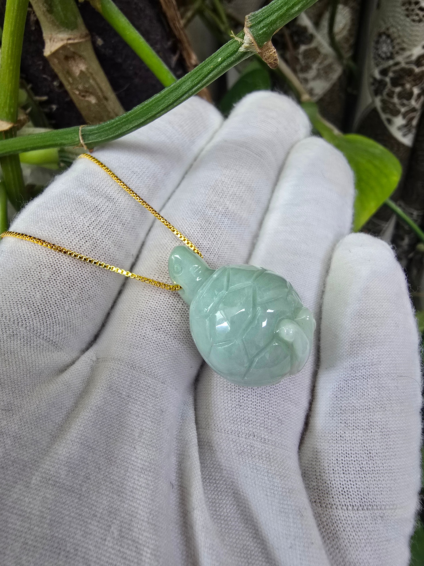 Energetic Turtle White-Green Burmese A-Jadeite Charm Pendant