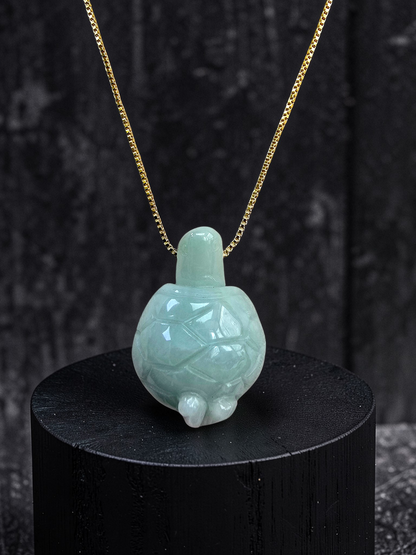 Energetic Turtle White-Green Burmese A-Jadeite Charm Pendant