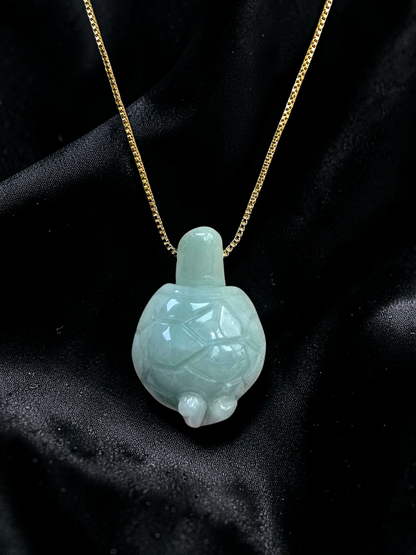 Energetic Turtle White-Green Burmese A-Jadeite Charm Pendant