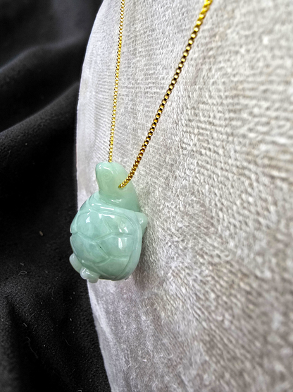 Energetic Turtle White-Green Burmese A-Jadeite Charm Pendant