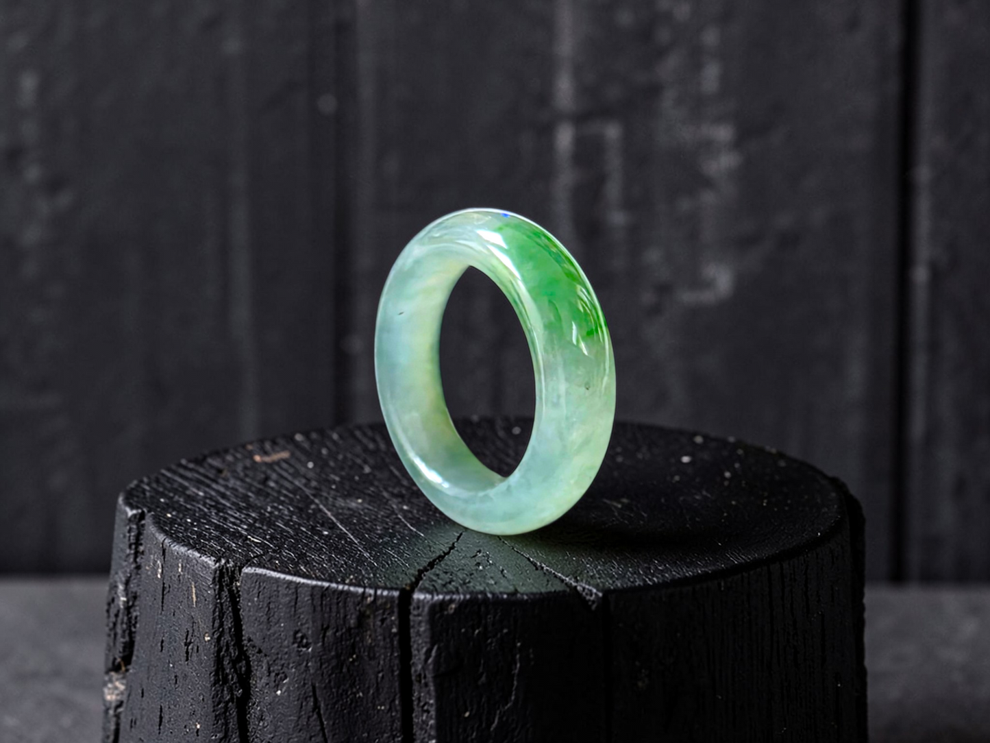 Master's Burmese Icy Green A-Jadeite Infinity Band Ring Size US 4 - 09024 - Certified