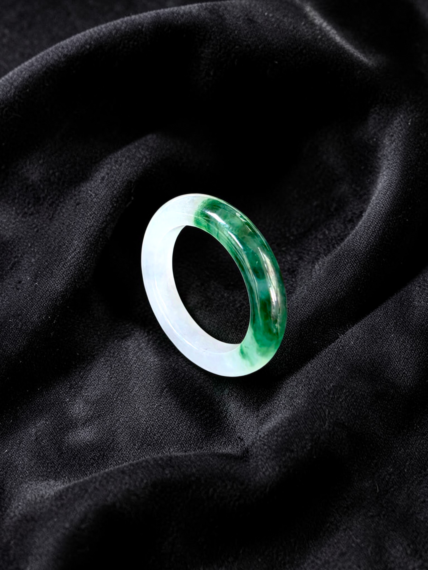 Master's Burmese Icy White and Green A-Jadeite Infinity Band Ring Size US 4.5 - 09025 - Certified