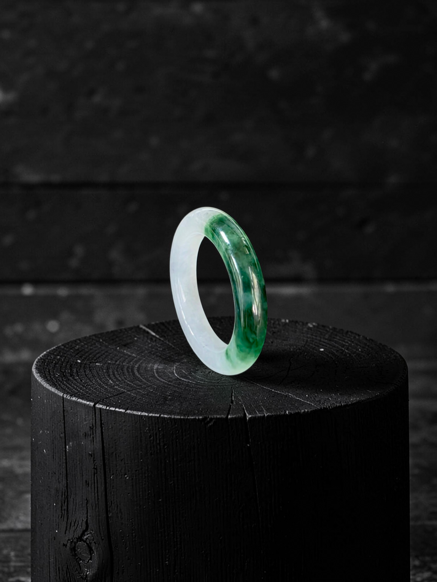 Master's Burmese Icy White and Green A-Jadeite Infinity Band Ring Size US 4.5 - 09025 - Certified