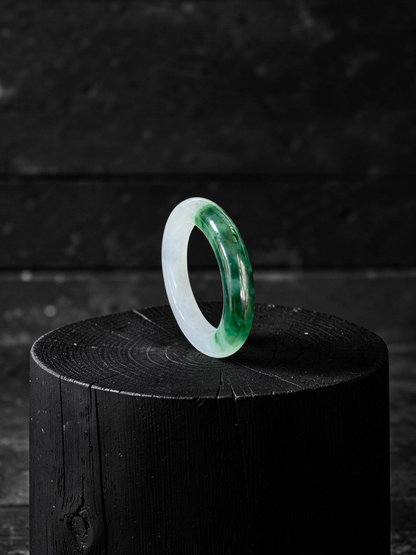 Master's Burmese Icy White and Green A-Jadeite Infinity Band Ring Size US 4.5 - 09025 - Certified