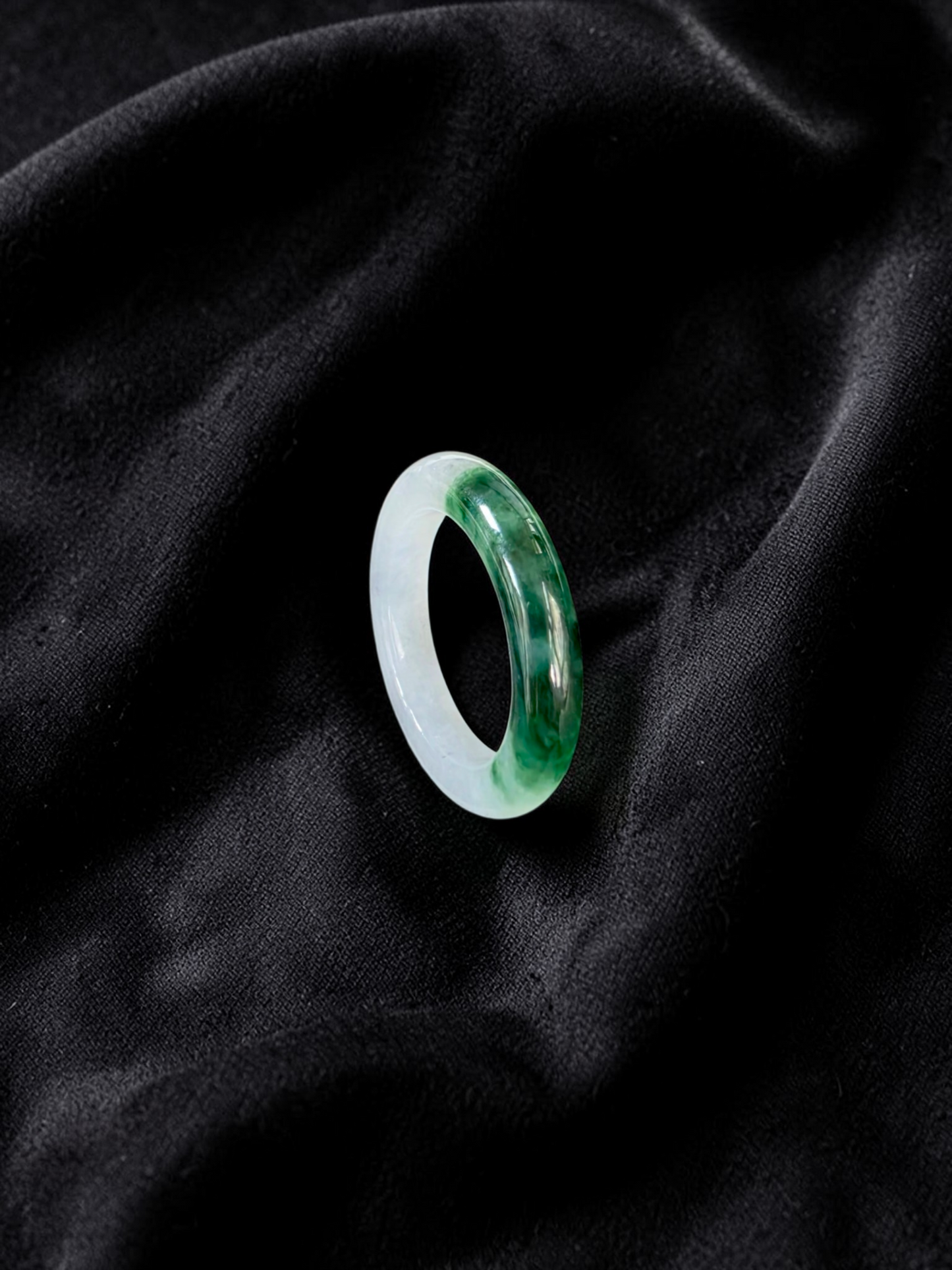 Master's Burmese Icy White and Green A-Jadeite Infinity Band Ring Size US 4.5 - 09025 - Certified