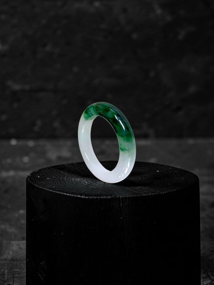 Master's Burmese Icy White and Green A-Jadeite Infinity Band Ring Size US 4.5 - 09025 - Certified
