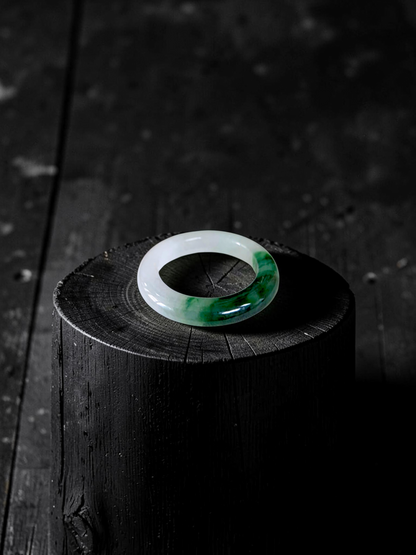 Master's Burmese Icy White and Green A-Jadeite Infinity Band Ring Size US 4.5 - 09025 - Certified