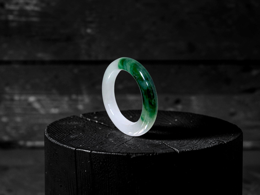 Master's Burmese Icy White and Green A-Jadeite Infinity Band Ring Size US 4.5 - 09025 - Certified