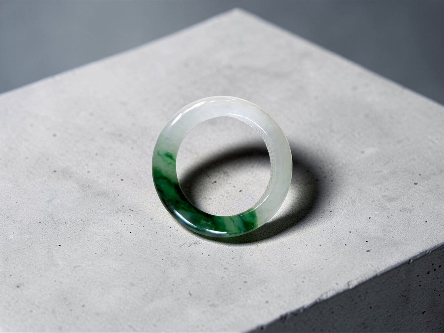 Master's Burmese Icy White and Green A-Jadeite Infinity Band Ring Size US 4.5 - 09025 - Certified