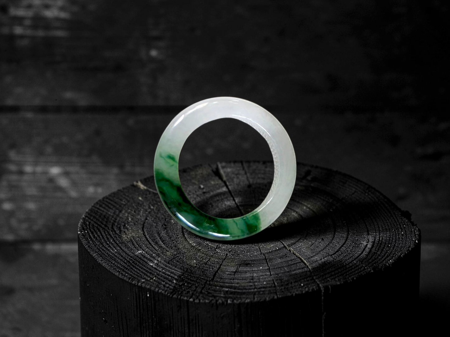 Master's Burmese Icy White and Green A-Jadeite Infinity Band Ring Size US 4.5 - 09025 - Certified