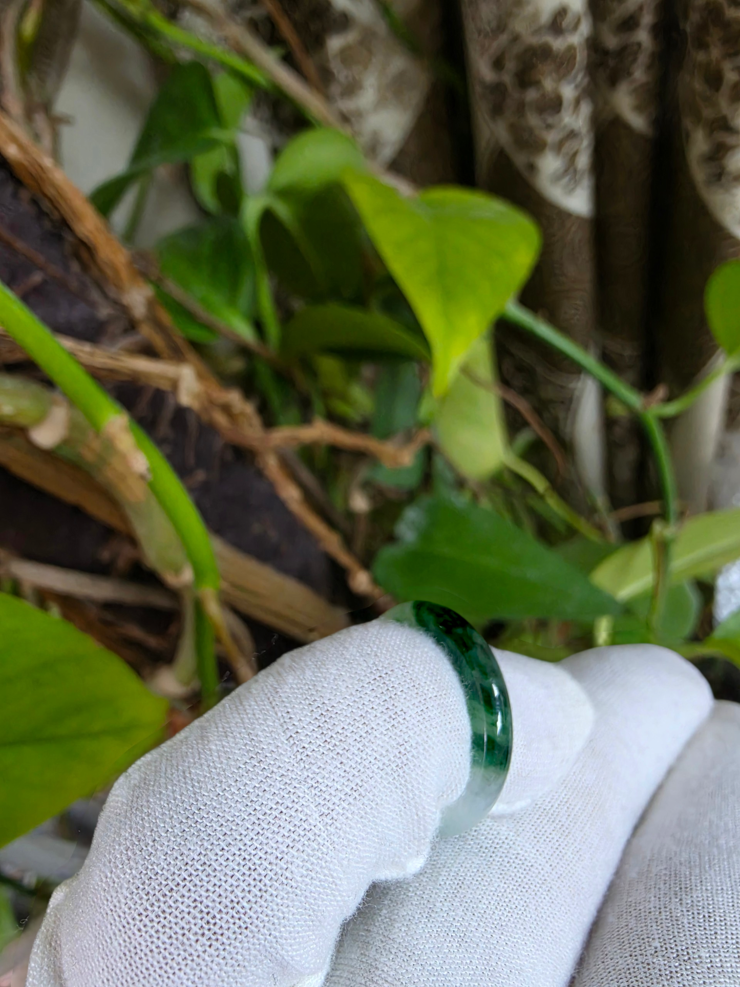 Master's Burmese Icy White and Green A-Jadeite Infinity Band Ring Size US 4.5 - 09025 - Certified