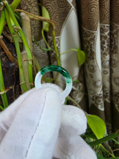 Master's Burmese Icy White and Green A-Jadeite Infinity Band Ring Size US 4.5 - 09025 - Certified