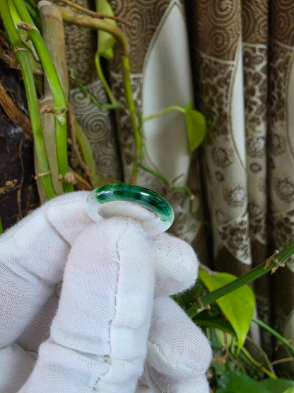 Master's Burmese Icy White and Green A-Jadeite Infinity Band Ring Size US 4.5 - 09025 - Certified