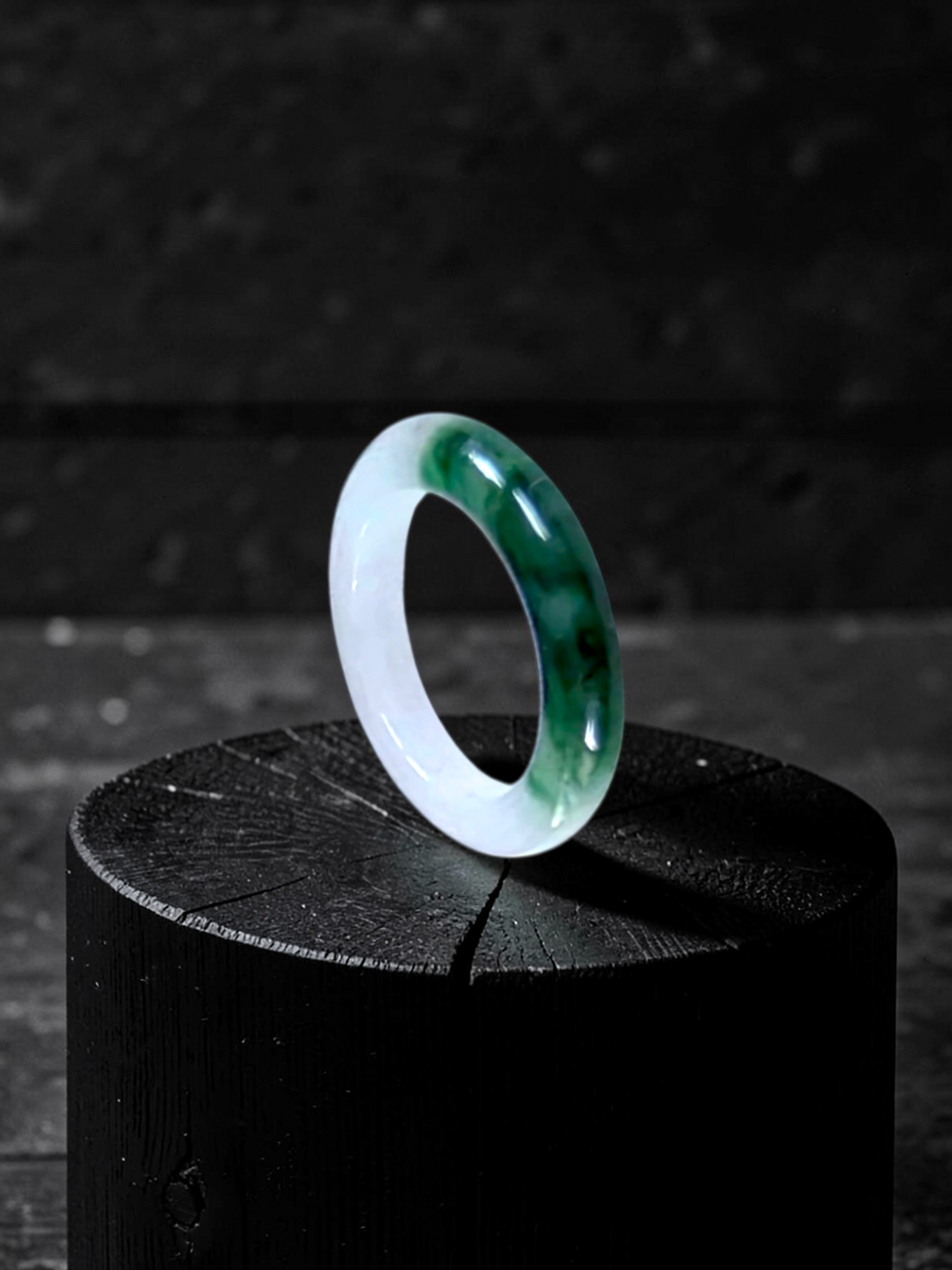 Master's Burmese Icy White and Green A-Jadeite Infinity Band Ring Size US 4.5 - 09025 - Certified