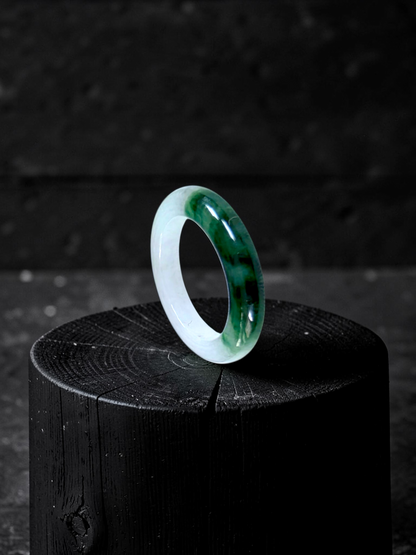 Master's Burmese Icy White and Green A-Jadeite Infinity Band Ring Size US 4.5 - 09025 - Certified