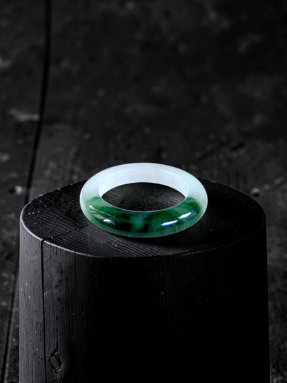 Master's Burmese Icy White and Green A-Jadeite Infinity Band Ring Size US 4.5 - 09025 - Certified