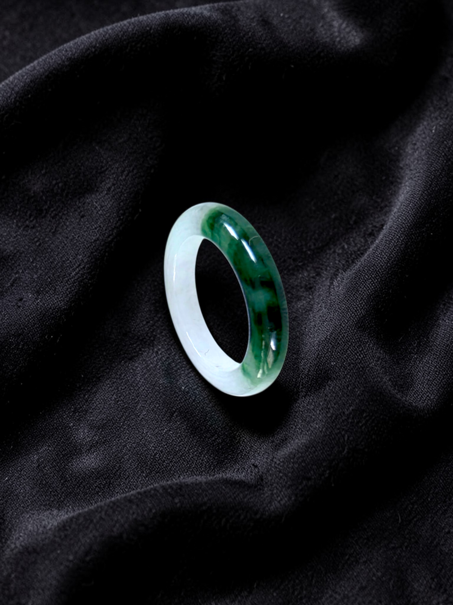 Master's Burmese Icy White and Green A-Jadeite Infinity Band Ring Size US 4.5 - 09025 - Certified