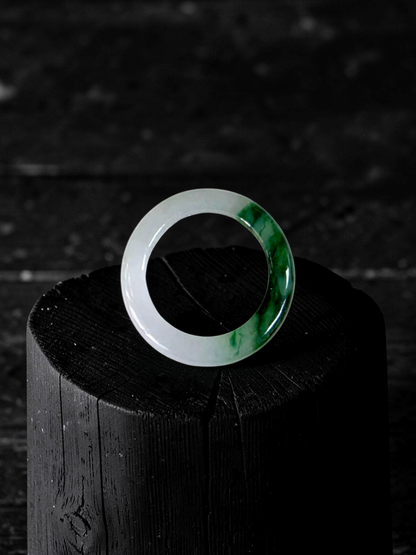 Master's Burmese Icy White and Green A-Jadeite Infinity Band Ring Size US 4.5 - 09025 - Certified