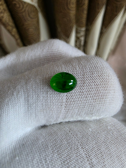 Certified MADE IN JAPAN 1.43 cts. Intense Imperial Green Burmese A-Jadeite Oval Cabochon Loose Stone LS31