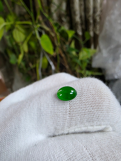 Certified MADE IN JAPAN 1.43 cts. Intense Imperial Green Burmese A-Jadeite Oval Cabochon Loose Stone LS31