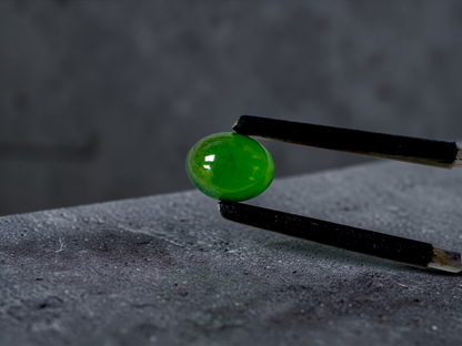 Certified MADE IN JAPAN 1.43 cts. Intense Imperial Green Burmese A-Jadeite Oval Cabochon Loose Stone LS31