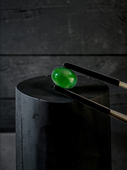 Certified MADE IN JAPAN 1.888 cts. Intense Deep Green Burmese A-Jadeite Oval Cabochon Loose Stone LS32
