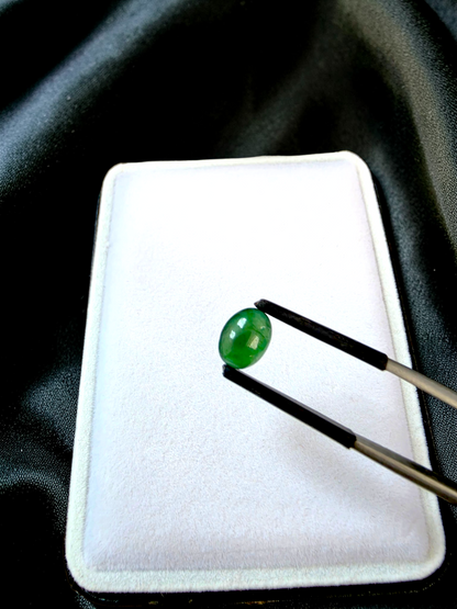 Certified MADE IN JAPAN 1.888 cts. Intense Deep Green Burmese A-Jadeite Oval Cabochon Loose Stone LS32