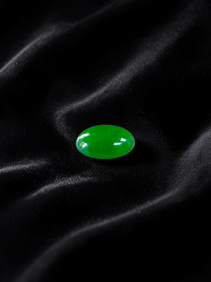 Certified MADE IN JAPAN 1.20 cts. Intense Bright Imperial Green Burmese A-Jadeite Oval Cabochon Loose Stone LS33