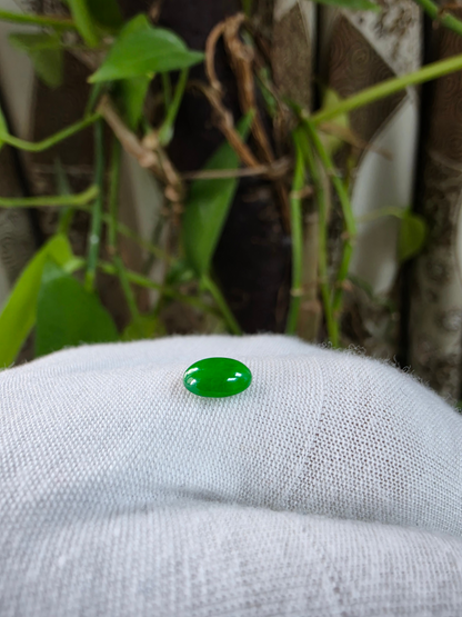 Certified MADE IN JAPAN 1.20 cts. Intense Bright Imperial Green Burmese A-Jadeite Oval Cabochon Loose Stone LS33