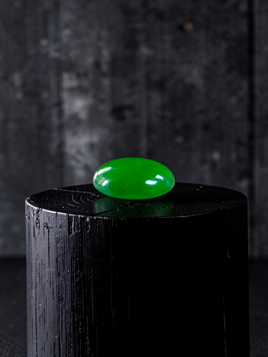 Certified MADE IN JAPAN 1.20 cts. Intense Bright Imperial Green Burmese A-Jadeite Oval Cabochon Loose Stone LS33