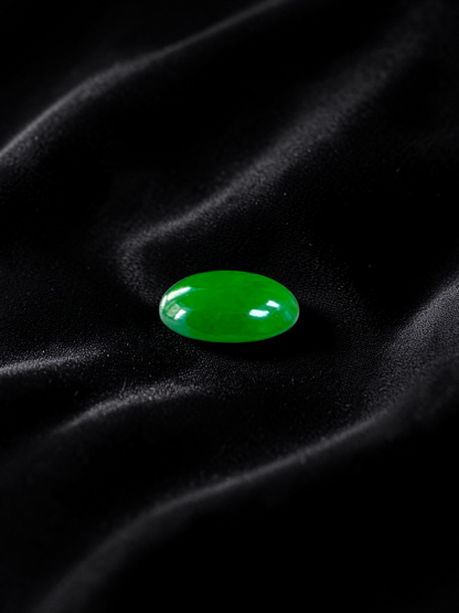 Certified MADE IN JAPAN 1.20 cts. Intense Bright Imperial Green Burmese A-Jadeite Oval Cabochon Loose Stone LS33