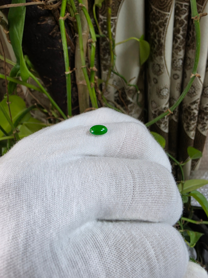 Certified MADE IN JAPAN 1.20 cts. Intense Bright Imperial Green Burmese A-Jadeite Oval Cabochon Loose Stone LS33